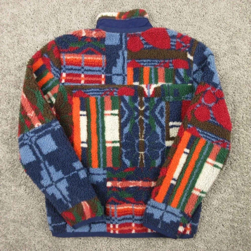 Polo Country Ralph Lauren Jacket Boys Medium 10-12 Patchwork Print Teddy Fleece